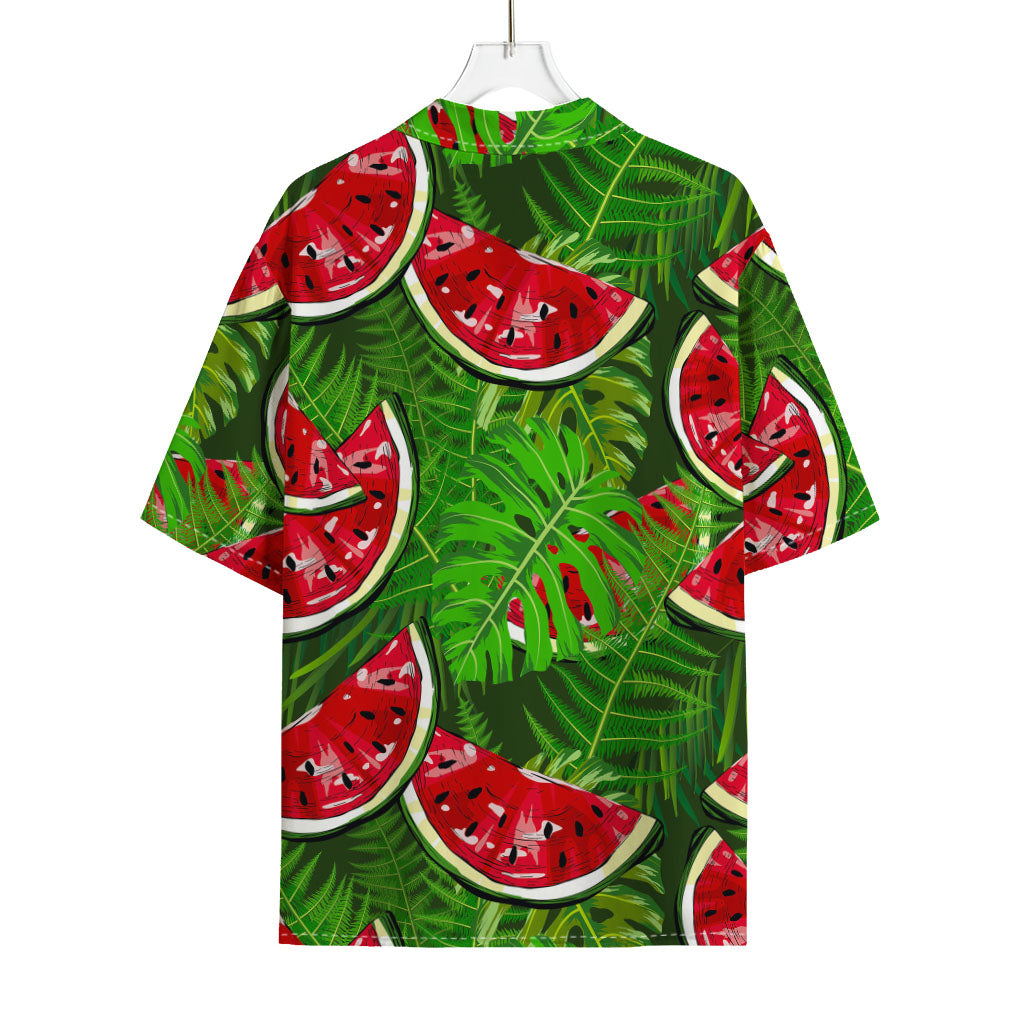 Tropical Leaf Watermelon Pattern Print Rayon Hawaiian Shirt