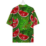 Tropical Leaf Watermelon Pattern Print Rayon Hawaiian Shirt