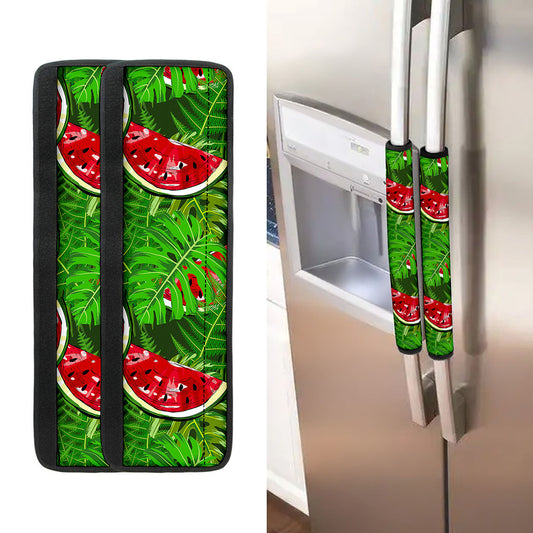 Tropical Leaf Watermelon Pattern Print Refrigerator Handle Covers