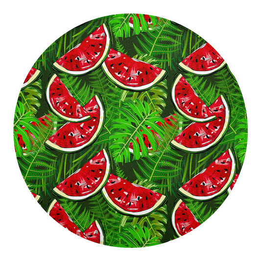 Tropical Leaf Watermelon Pattern Print Round Blanket