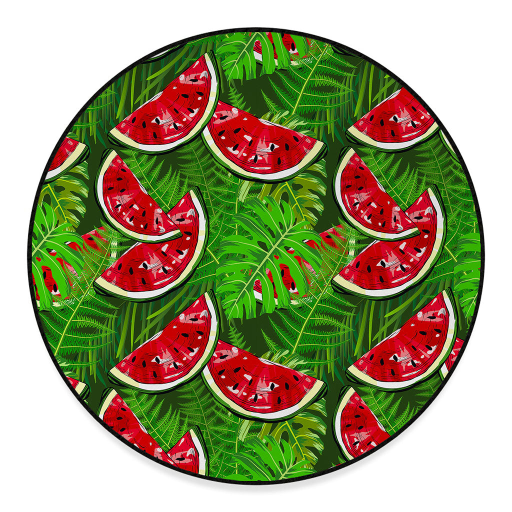 Tropical Leaf Watermelon Pattern Print Round Floor Mat