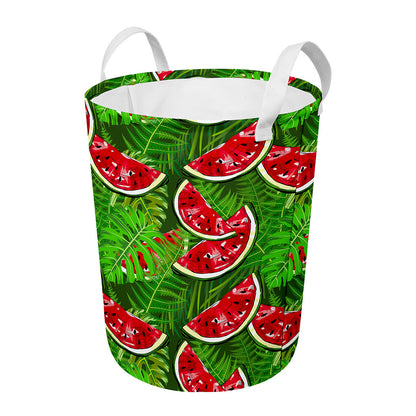 Tropical Leaf Watermelon Pattern Print Round Laundry Basket