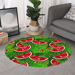 Tropical Leaf Watermelon Pattern Print Round Rug