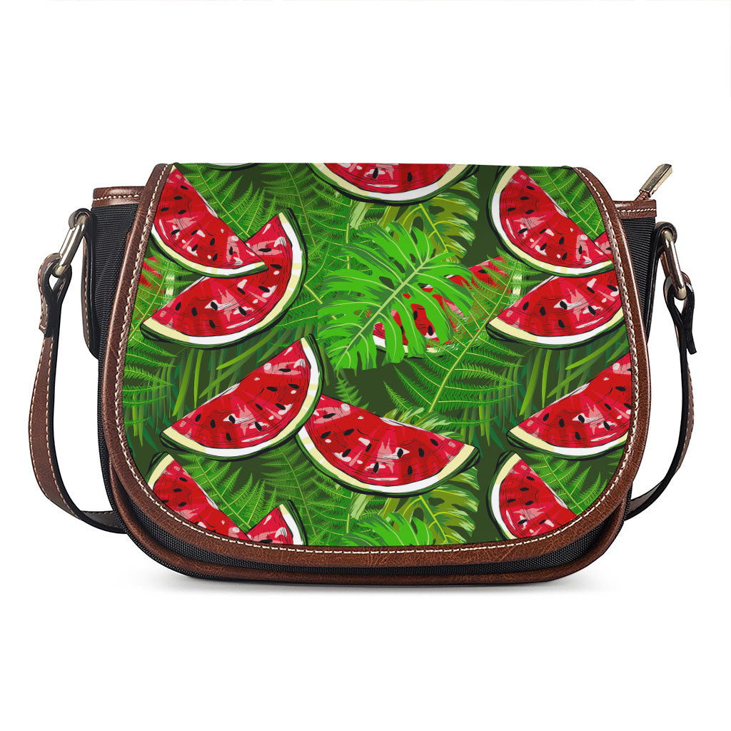 Tropical Leaf Watermelon Pattern Print Saddle Bag