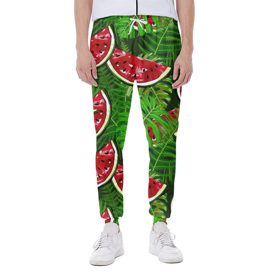 Tropical Leaf Watermelon Pattern Print Scuba Joggers