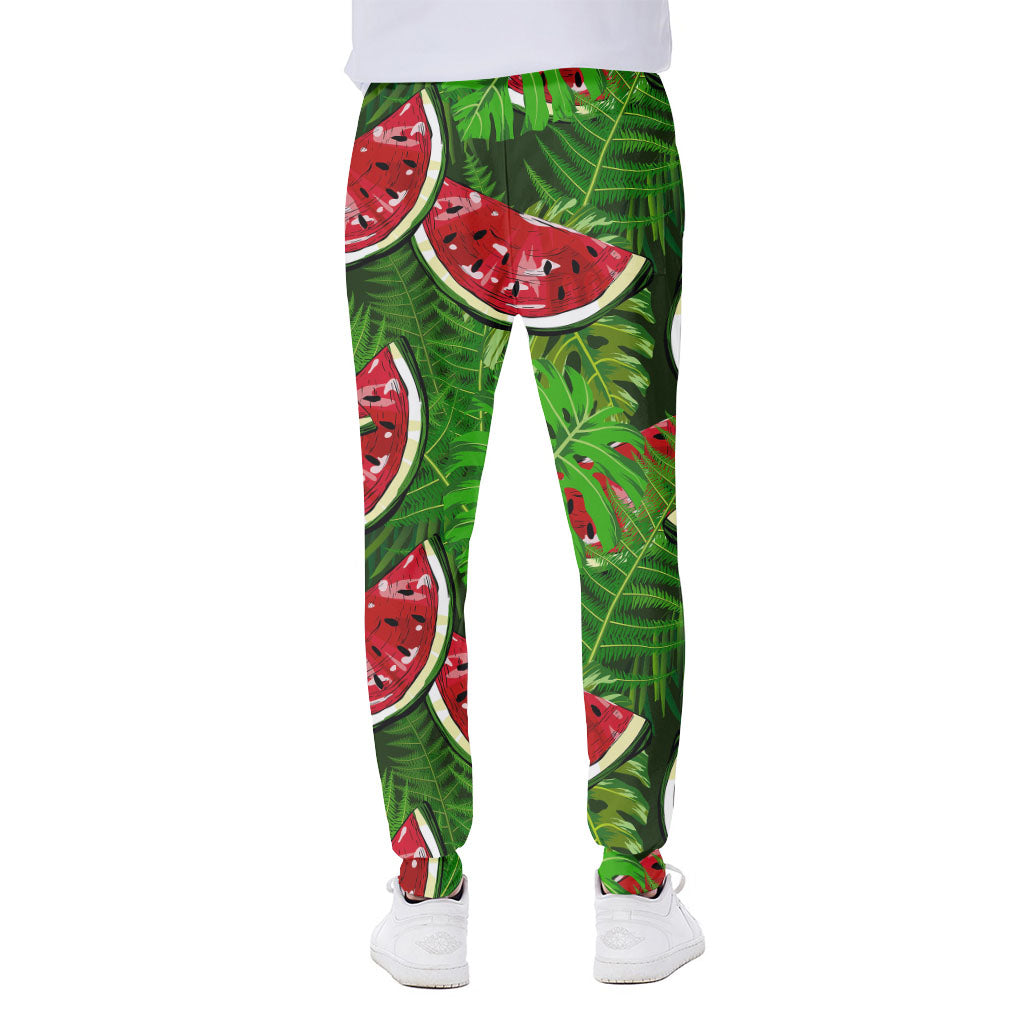 Tropical Leaf Watermelon Pattern Print Scuba Joggers