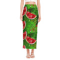Tropical Leaf Watermelon Pattern Print Side Slit Maxi Skirt