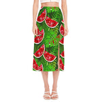 Tropical Leaf Watermelon Pattern Print Side Slit Midi Skirt