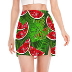 Tropical Leaf Watermelon Pattern Print Side Slit Mini Skirt