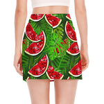 Tropical Leaf Watermelon Pattern Print Side Slit Mini Skirt