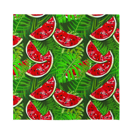 Tropical Leaf Watermelon Pattern Print Silk Bandana
