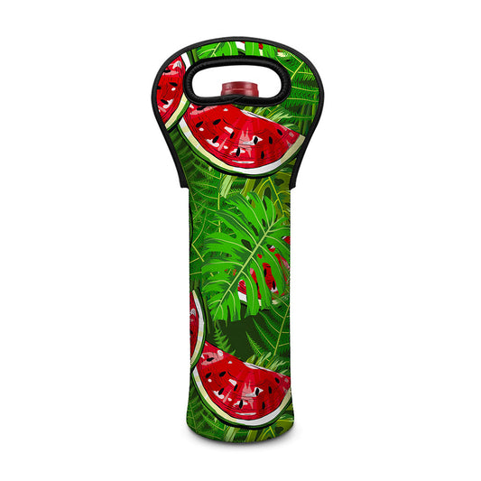 Tropical Leaf Watermelon Pattern Print Single Neoprene Wine Tote