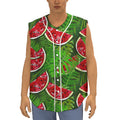 Tropical Leaf Watermelon Pattern Print Sleeveless Baseball Jersey