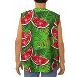 Tropical Leaf Watermelon Pattern Print Sleeveless Baseball Jersey