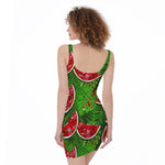 Tropical Leaf Watermelon Pattern Print Sleeveless Bodycon Dress