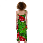 Tropical Leaf Watermelon Pattern Print Slim Fit Midi Cami Dress