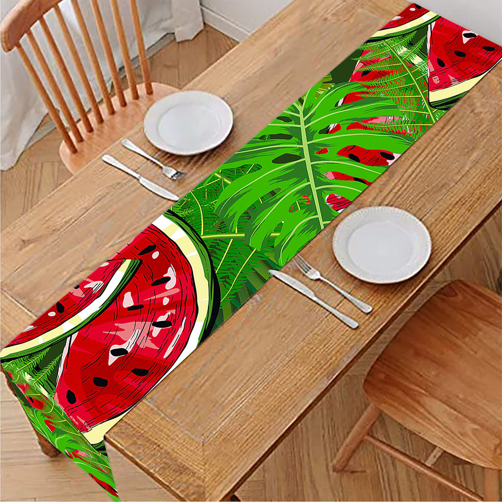 Tropical Leaf Watermelon Pattern Print Table Runner