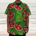 Tropical Leaf Watermelon Pattern Print Textured Short Sleeve Shirt