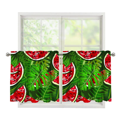 Tropical Leaf Watermelon Pattern Print Tier Curtains