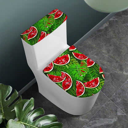 Tropical Leaf Watermelon Pattern Print Toilet Lid And Tank Cover Set
