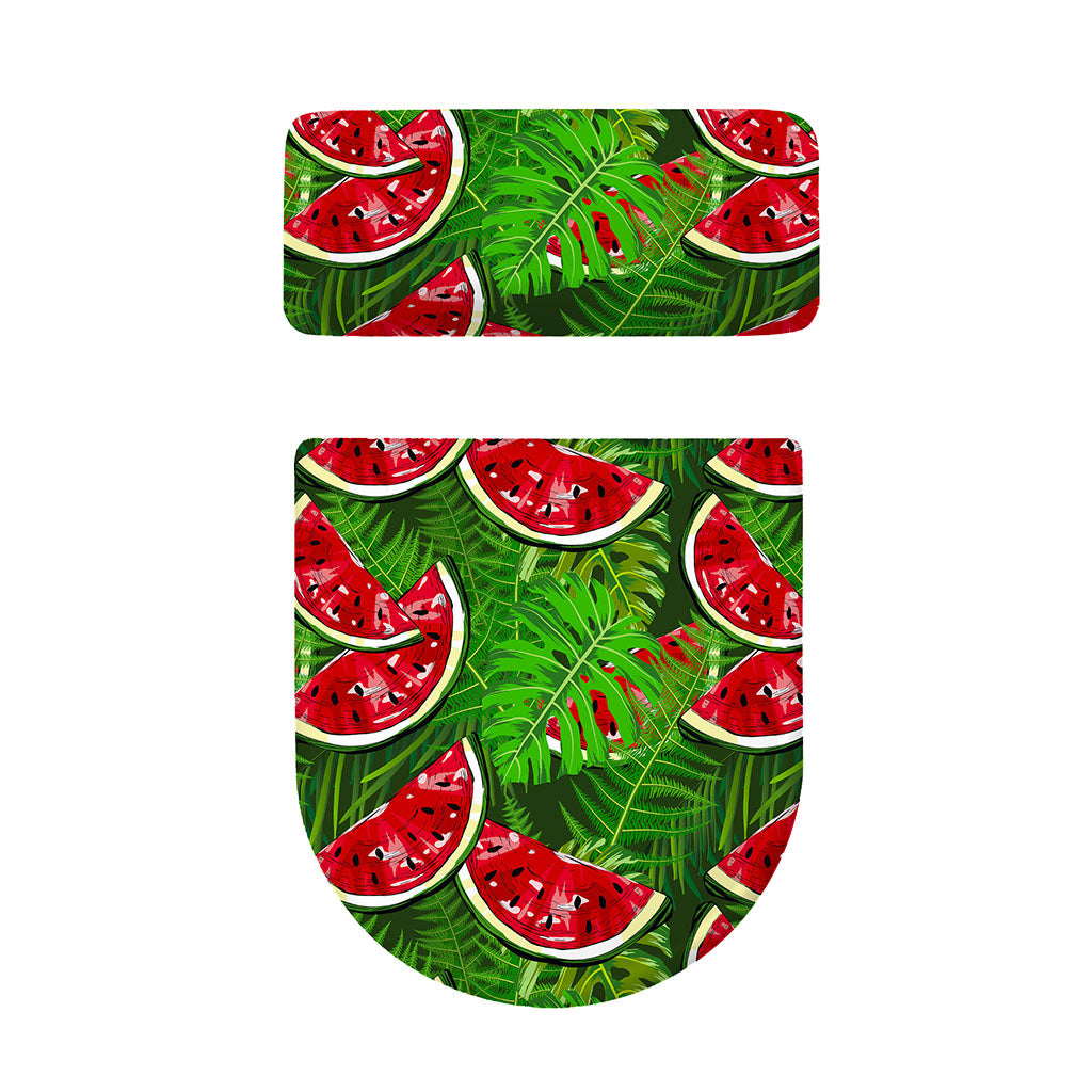 Tropical Leaf Watermelon Pattern Print Toilet Lid And Tank Cover Set