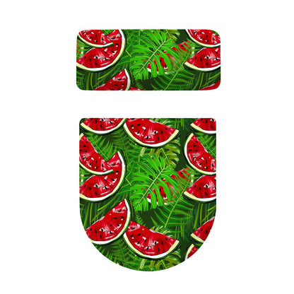 Tropical Leaf Watermelon Pattern Print Toilet Lid And Tank Cover Set