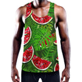 Tropical Leaf Watermelon Pattern Print Men's Workout Tank Top