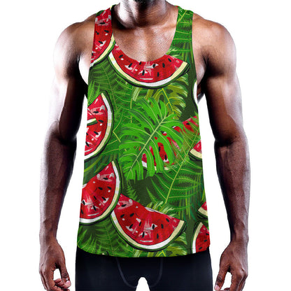 Tropical Leaf Watermelon Pattern Print Training Tank Top