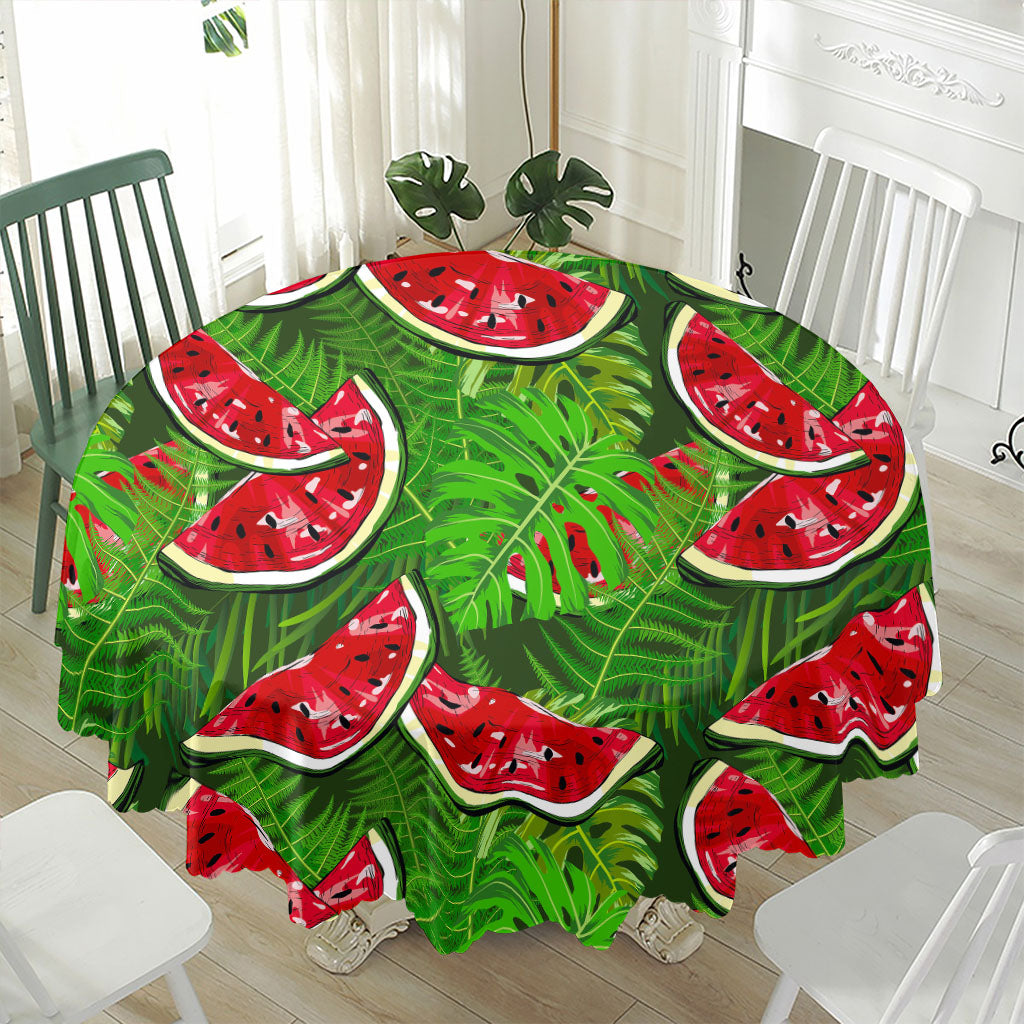Tropical Leaf Watermelon Pattern Print Waterproof Round Tablecloth