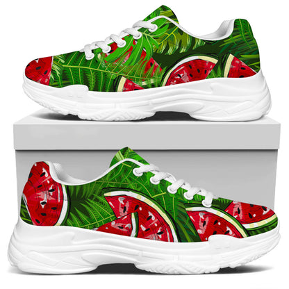 Tropical Leaf Watermelon Pattern Print White Chunky Shoes