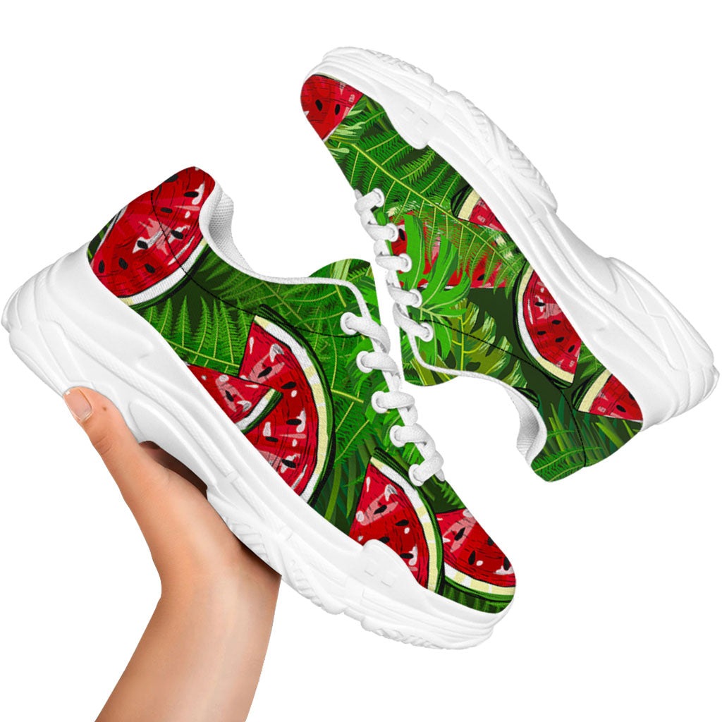 Tropical Leaf Watermelon Pattern Print White Chunky Shoes