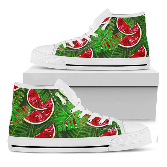 Tropical Leaf Watermelon Pattern Print White High Top Sneakers