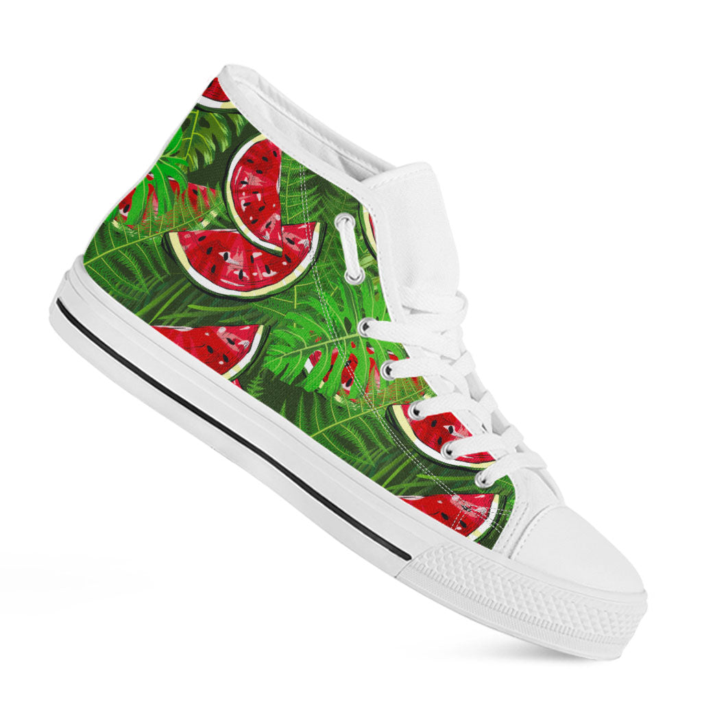 Tropical Leaf Watermelon Pattern Print White High Top Sneakers
