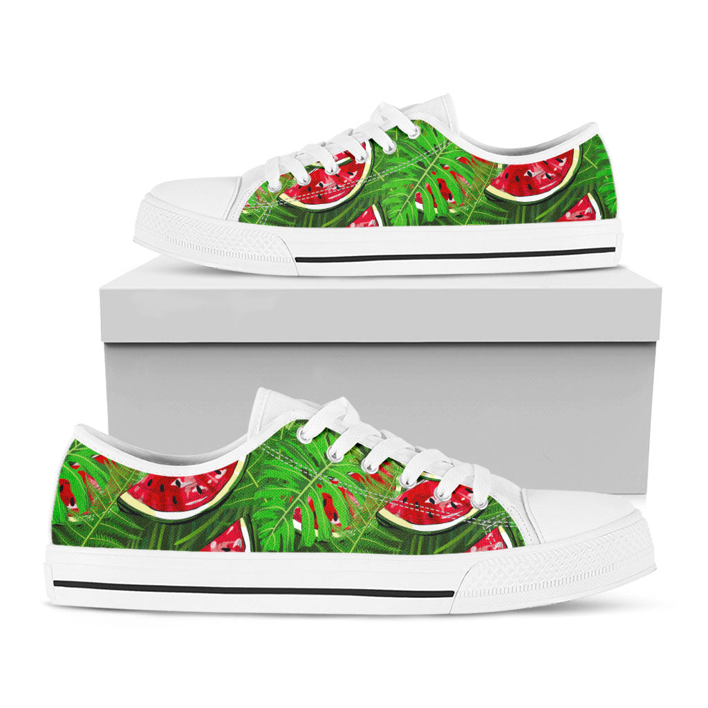 Tropical Leaf Watermelon Pattern Print White Low Top Sneakers