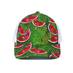 Tropical Leaf Watermelon Pattern Print White Mesh Trucker Cap