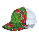 Tropical Leaf Watermelon Pattern Print White Mesh Trucker Cap