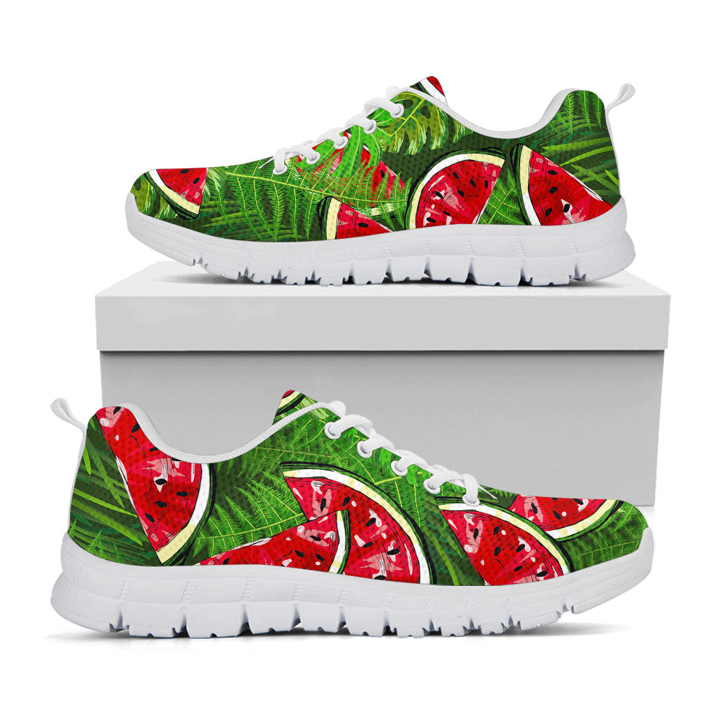 Tropical Leaf Watermelon Pattern Print White Running Shoes