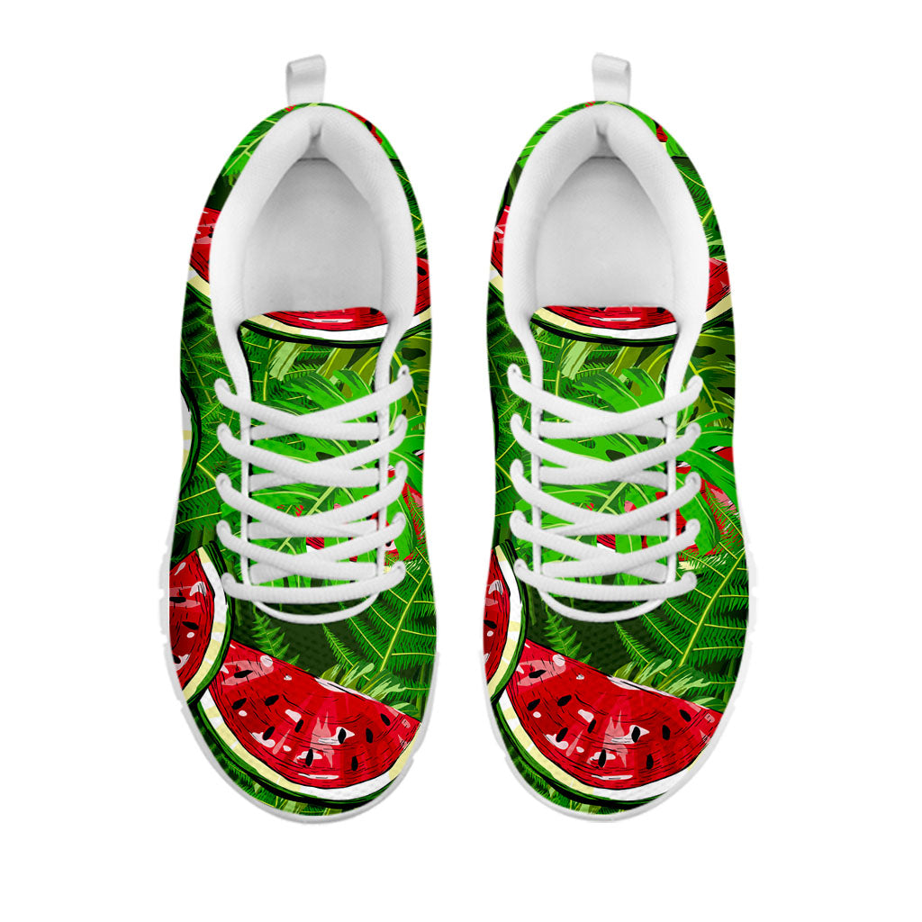 Tropical Leaf Watermelon Pattern Print White Running Shoes