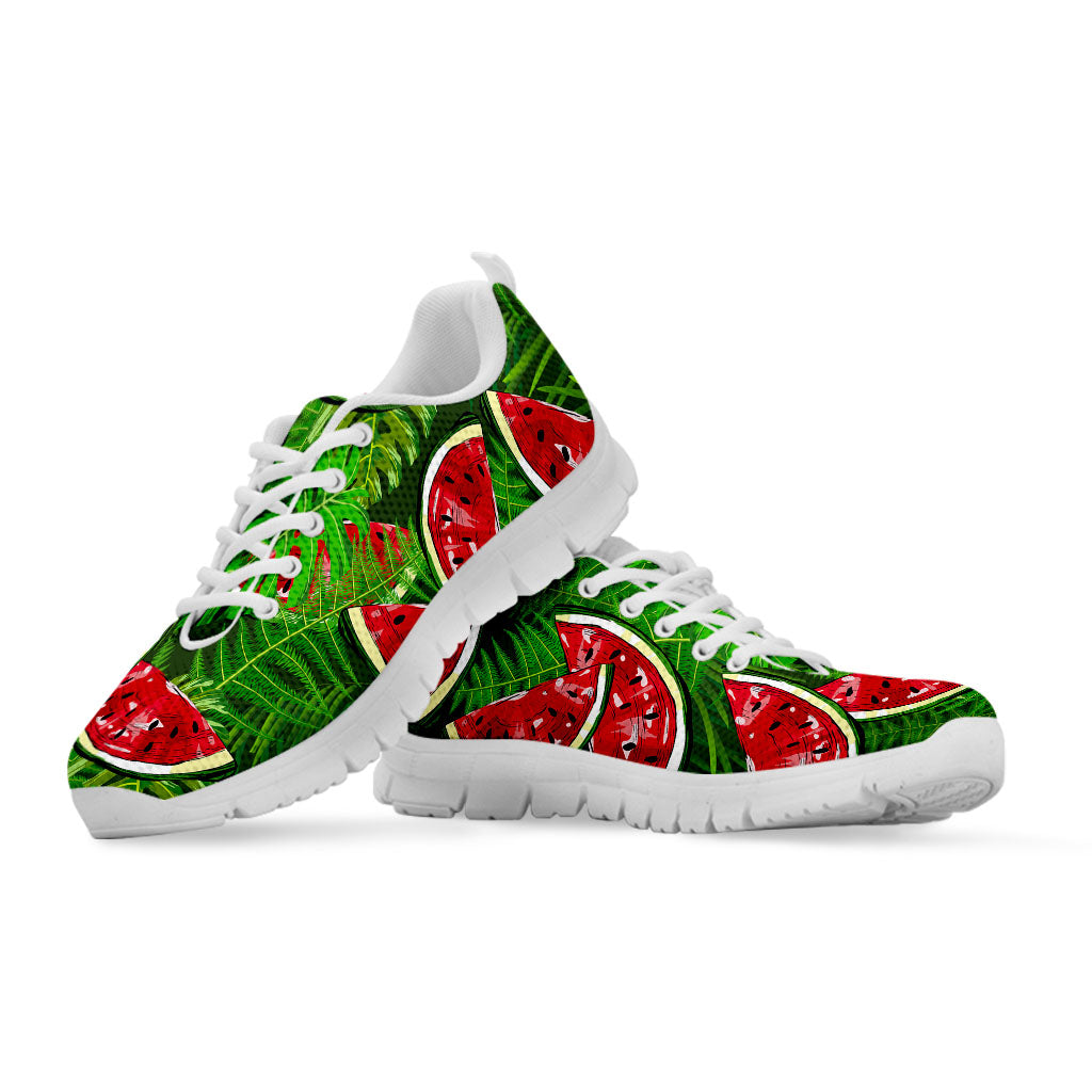 Tropical Leaf Watermelon Pattern Print White Running Shoes