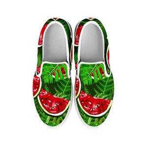 Tropical Leaf Watermelon Pattern Print White Slip On Sneakers