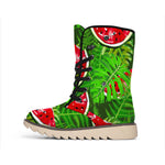 Tropical Leaf Watermelon Pattern Print Winter Boots