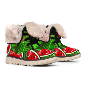 Tropical Leaf Watermelon Pattern Print Winter Boots