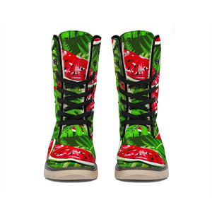 Tropical Leaf Watermelon Pattern Print Winter Boots