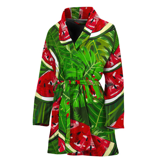 Tropical Leaf Watermelon Pattern Print Women's Bathrobe