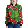 Tropical Leaf Watermelon Pattern Print Women's Bomber Jacket