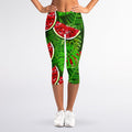 Tropical Leaf Watermelon Pattern Print Women's Capri Leggings