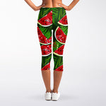 Tropical Leaf Watermelon Pattern Print Women's Capri Leggings