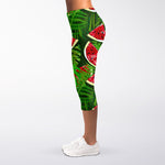 Tropical Leaf Watermelon Pattern Print Women's Capri Leggings