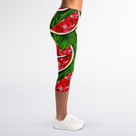 Tropical Leaf Watermelon Pattern Print Women's Capri Leggings