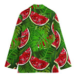 Tropical Leaf Watermelon Pattern Print Women's Cotton Blazer